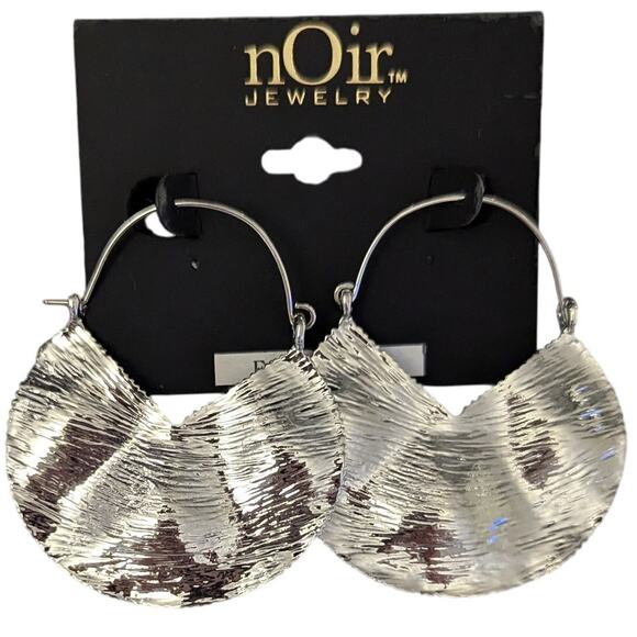 Silver Alloy Bevel Hoop Earrings - Picture 7 of 7